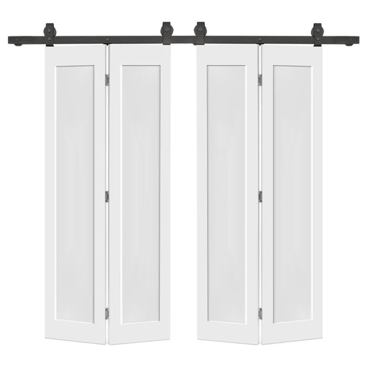 Calhome 1 Panel Shaker Composite Double Bi-Fold Door with Barn Door Hardware Kit