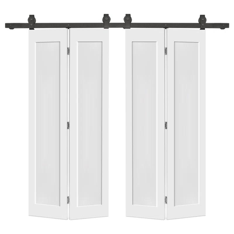Calhome 1 Panel Shaker Composite Double Bi-Fold Door with Barn Door Hardware Kit
