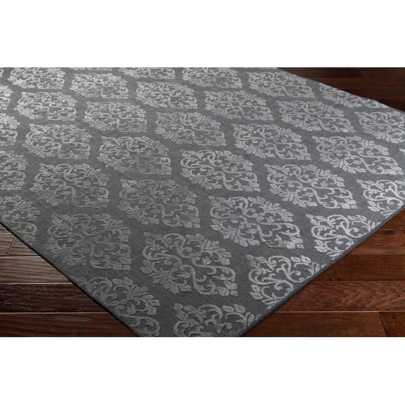 Rosdorf Park Jamesthomas Damask Hand-Knotted Slate Gray/Silver Area Rug