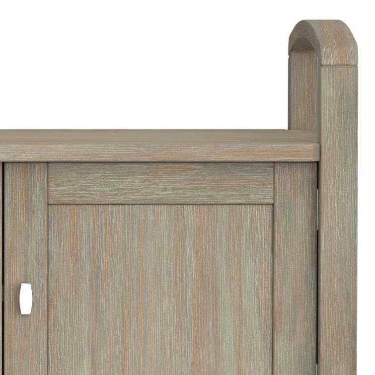 Simpli Home Warm Shaker 44"W Solid Wood Entryway Storage Bench with 3 Cabinets, Shaker-Style Doors and Interior Shelves