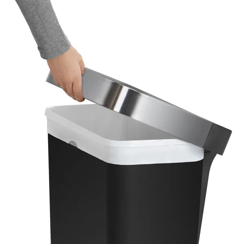 Simplehuman 45 Liter Rectangular Kitchen Trash Can with Liner Pocket, Black Plastic