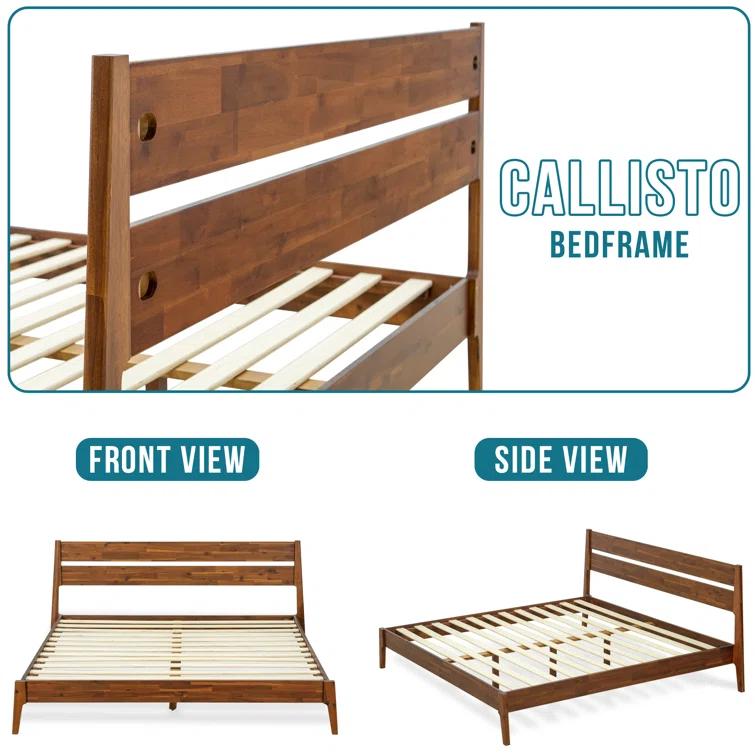 Acacia Callisto Solid Wood Bed Frame with Headboard, 800 lbs Capacity Bed Frame Compatible with All Mattresses, No Box Spring Needed, 5years Warranty
