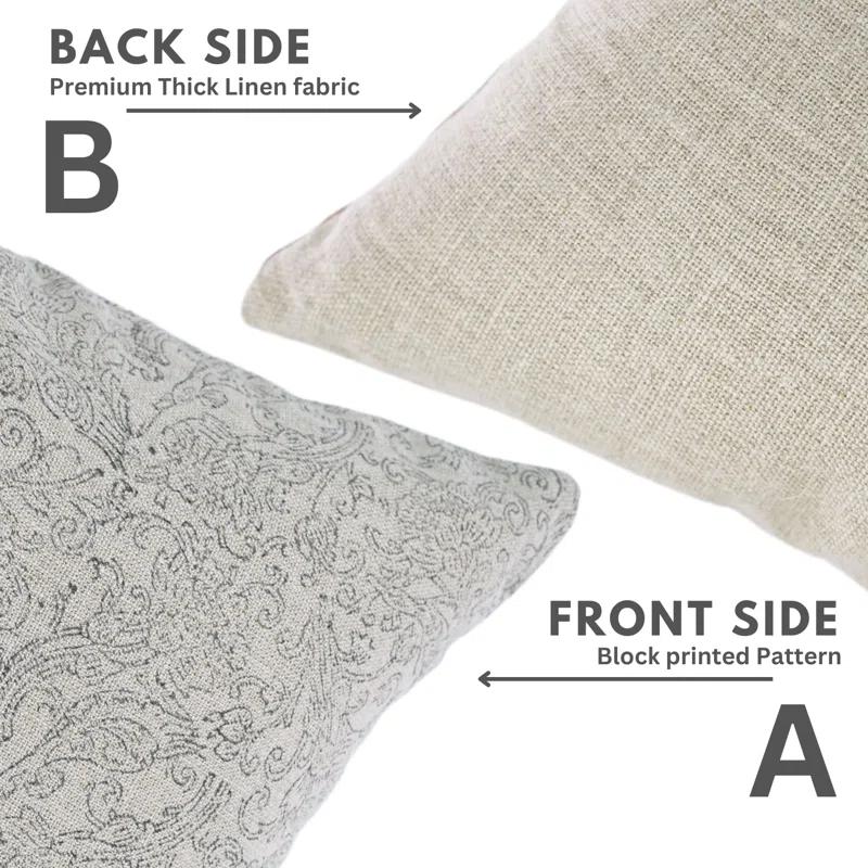 Fabdivine Fabdivine Handmad Block Print Decorative Linen Black Pillow Cover, Sudharshan Jaal