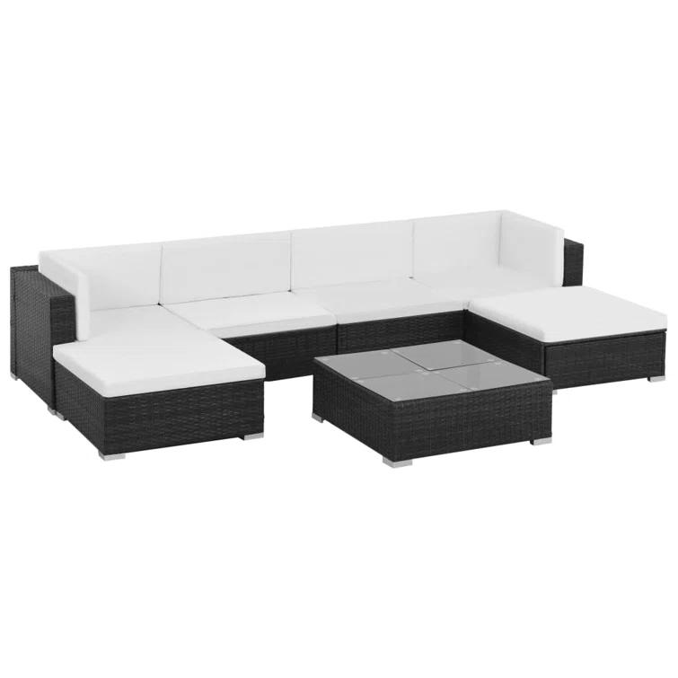 Wade Logan® Patio Furniture Set 7 Piece Outdoor Sofa with Coffee Table Poly Rattan