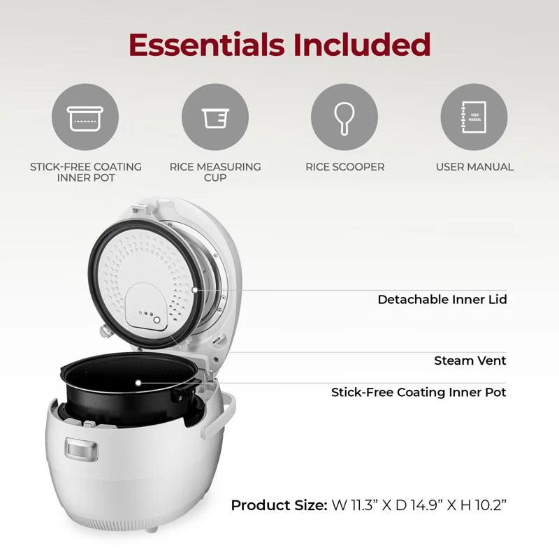 Cuckoo Electronics Cuckoo Rice Cooker 20 Cups Cooked Warmer with Nonstick Pot 16 Menu Modes and Micom Fuzzy Logic Tech with Auto Clean Features in White (CR-1020F)