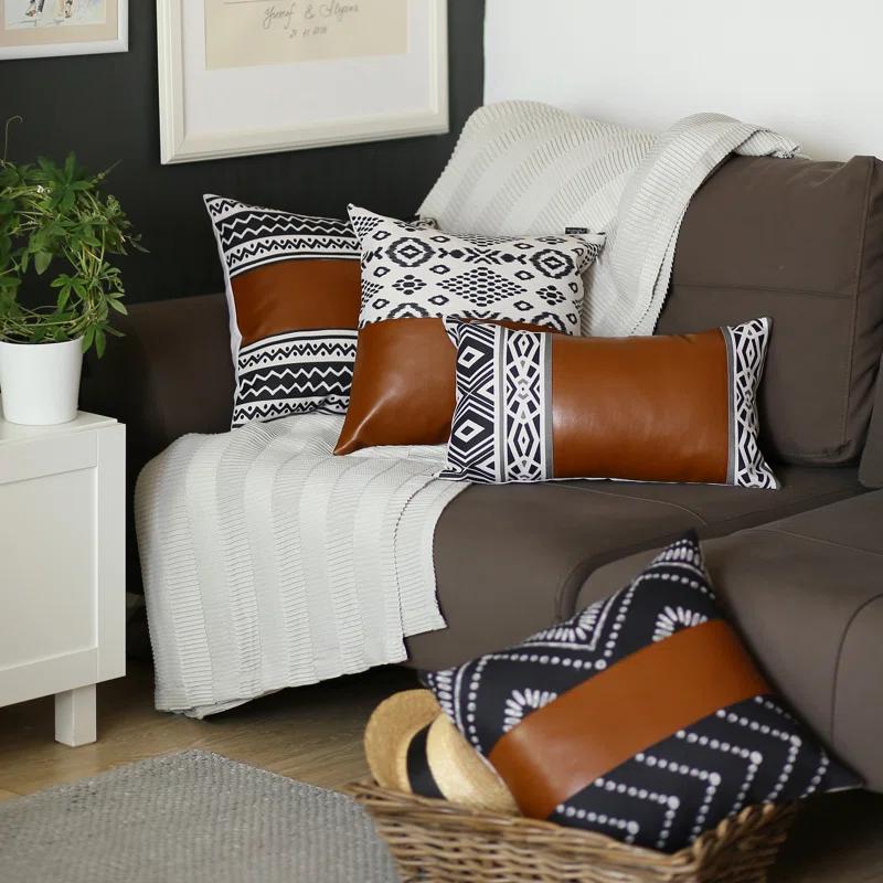 HomeRoots Geometric Faux Leather Pillow Cover