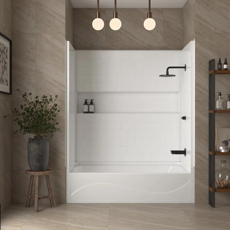 Vanity Art B3031-RIGHT + BSW01-WALL 60" x 32" 4-Piece Direct-to-Stud Alcove Tub Surround With Right Drian Soaking Bathtub Combo