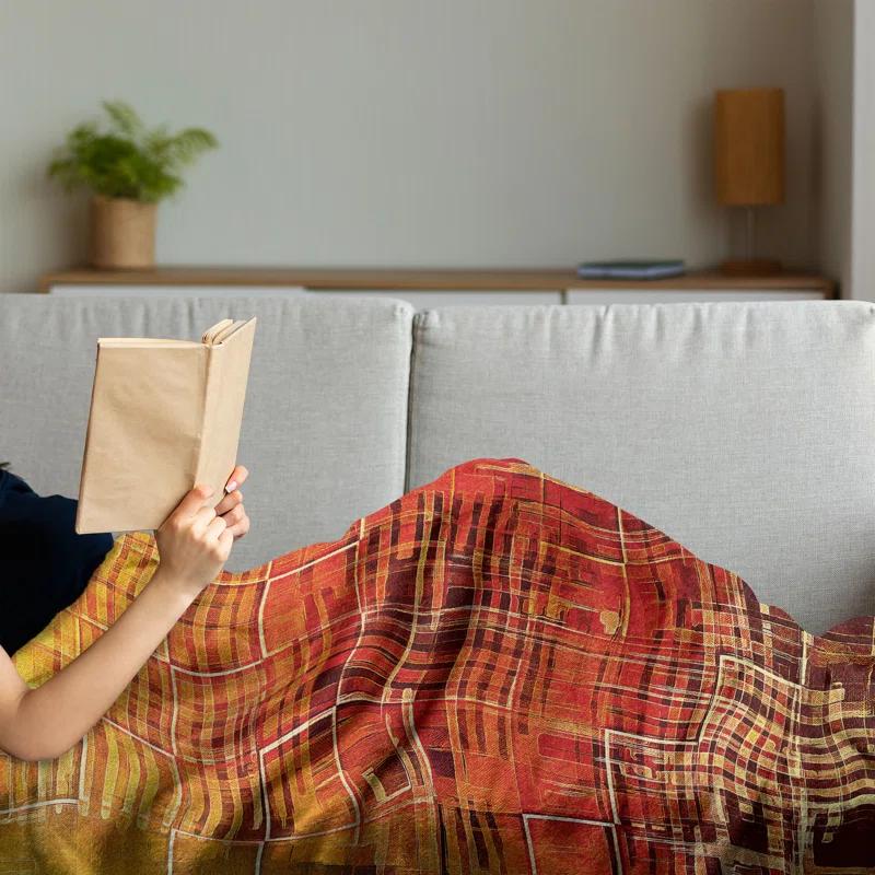 Ambesonne Ambesonne Orange Fleece Throw Blanket Grunge Retro Mosaic Burnt Orange and Maroon