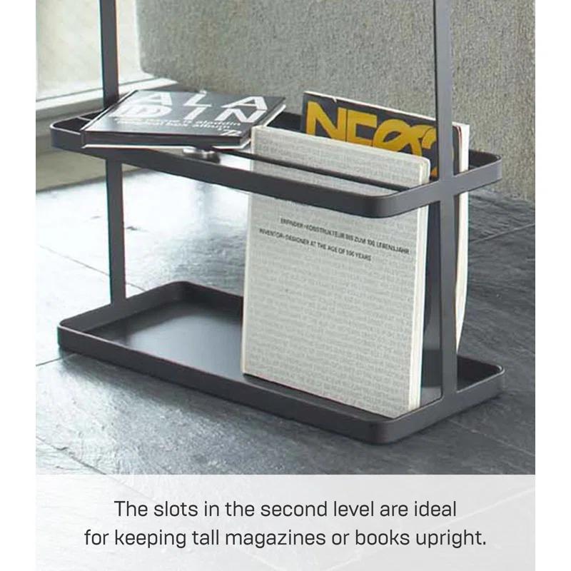 Yamazaki Home Tower Yamazaki Home Side Table With Storage Tier Shelves Narrow, Narrow Wooden And Metal End Table