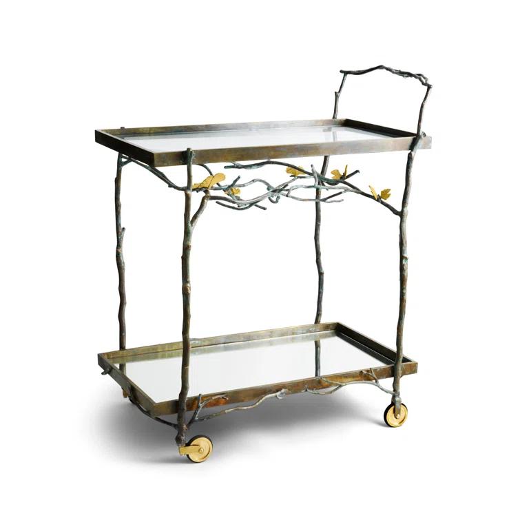 Butterfly Ginkgo Bronze Bar Cart with Acid-Etched Detail