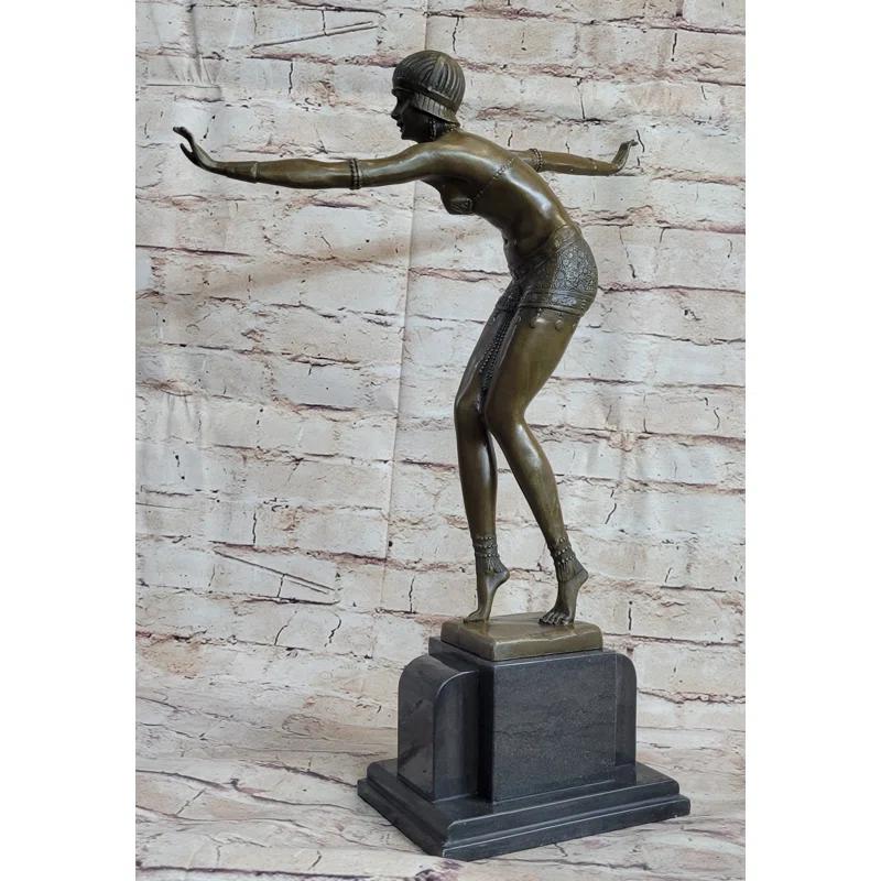 Red Barrel Studio® Phoenician Dancer Art Deco Bronze Statue Sculpture After D.H. Chiparus 19 Inches X 14 Inches
