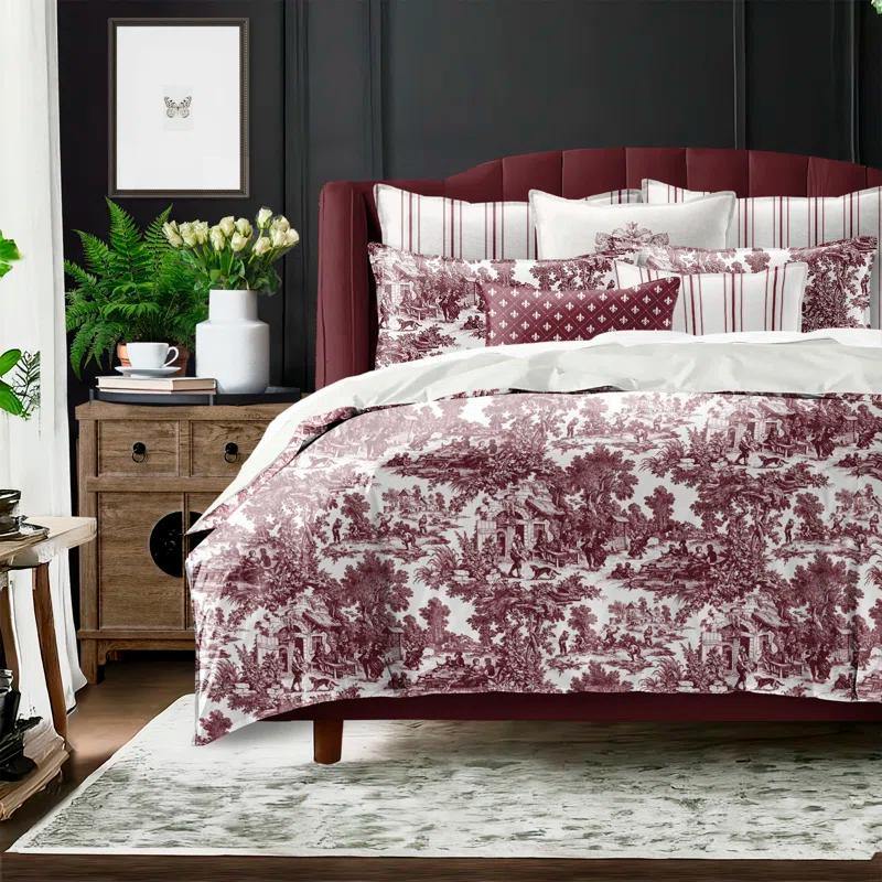 Au Village Toile Merlot  Cotton Duvet Cover Set 8 Piece