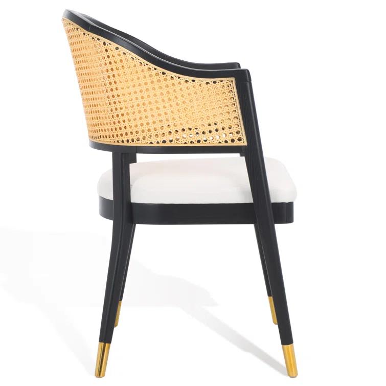 SAFAVIEH Couture Rogue Mid-Century Linen Solid Dining Chair, Black/Natural