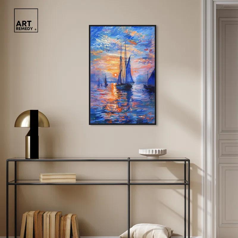 Art Remedy Art Remedy Night Sea Breeze Framed Sailing 1 Piece Canvas Wall Art 57718