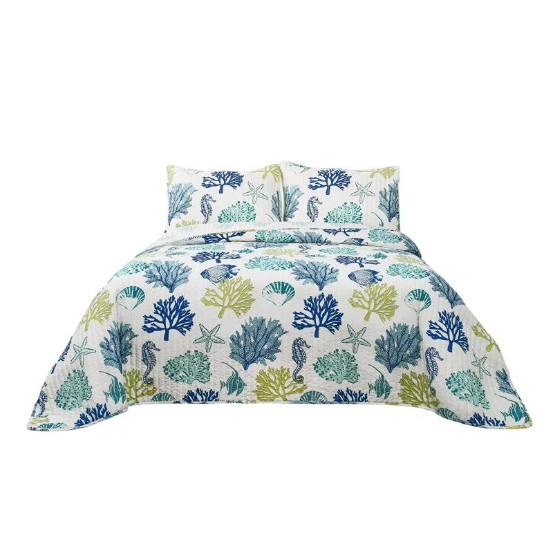 Lush Decor Coastal Reef Cotton Reversible Coastal 3 Piece Quilt Set
