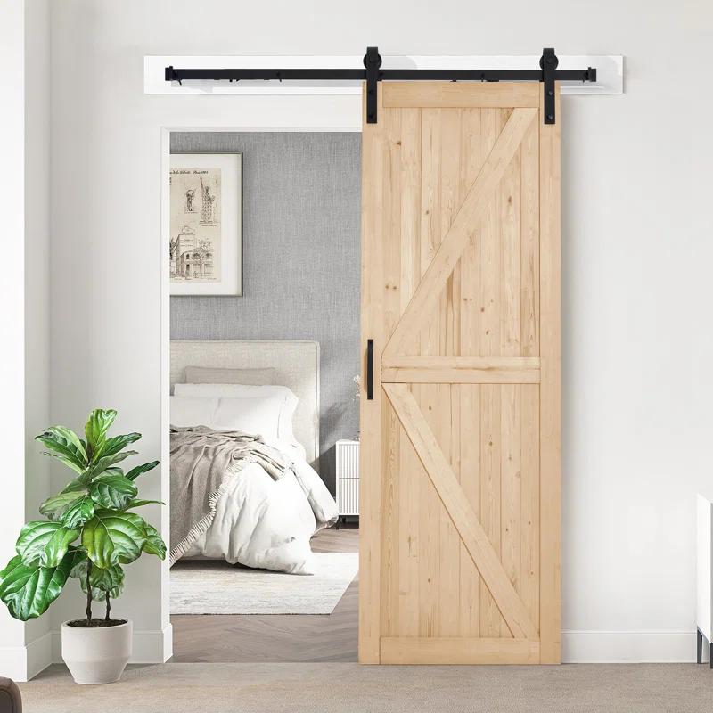 EROMMY Erommy  Paneled Solid Wood Unfinished Sliding Barn Door With Installation Hardware Kit, Smoothly And Quietly K-Frame Diy Barn Doors For Interior Rooms & Storage Closet