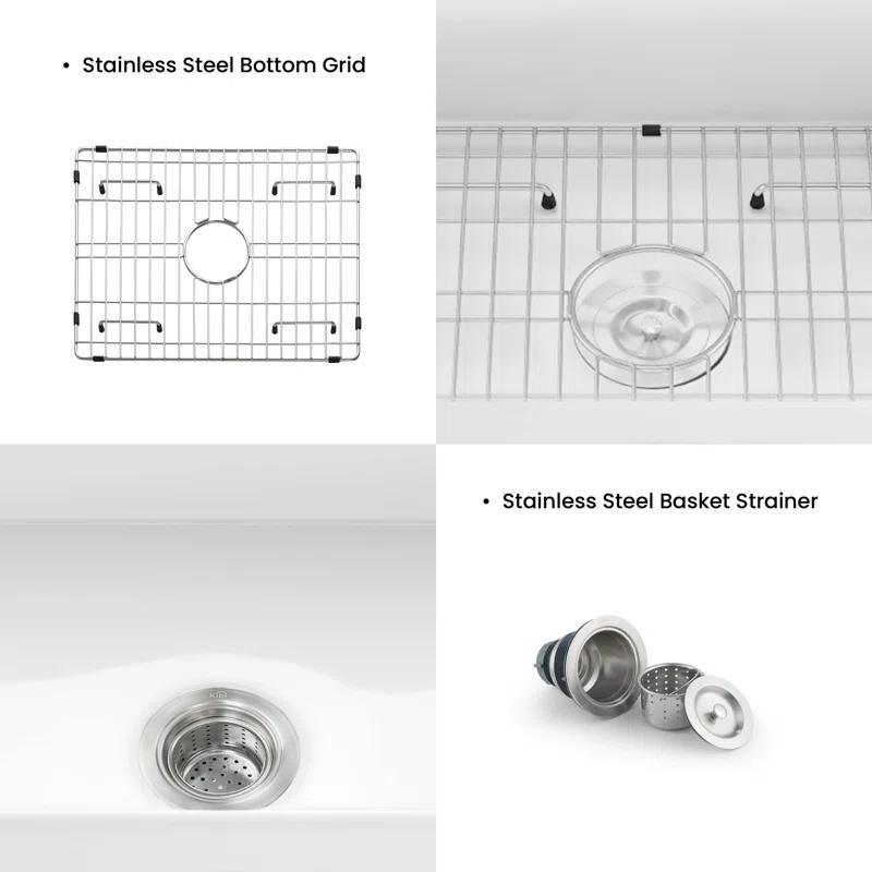 KIBI K2-SF24 Pure 24" W Single Bowl Fireclay Farmhouse Kitchen Sink