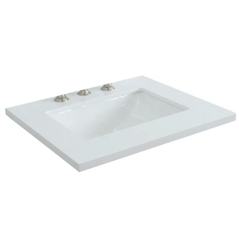 Bellaterra Home 25 in. White Quartz Top with Single White Ceramic Rectangular Sink