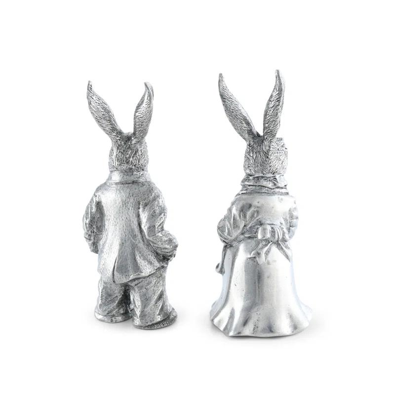 Vagabond House Garden Friends Easter Pewter Dressed Rabbits Salt and Pepper Shakers Set