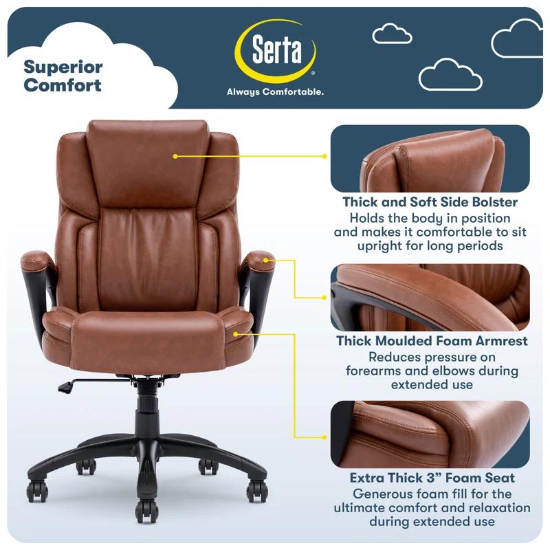 Serta Serta Garret Executive Office Chair, Ergonomic Lumbar Support, Semi-Plush Cushion, Body Pillows