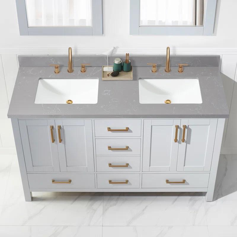 Vinnova Jaen 61'' Stone Double Bathroom Vanity Top with Sink