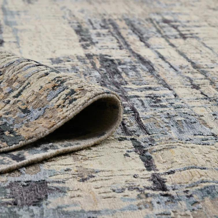 AMER Rugs Serena Abstract Hand-Knotted Wool/Viscose Area Rug in Gray/Ivory