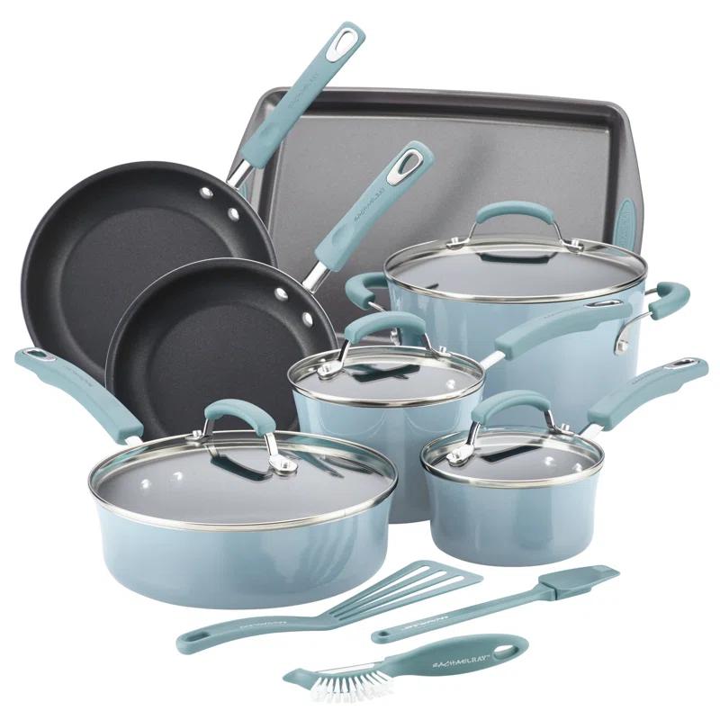 Rachael Ray Rachael Ray Classic Brights Nonstick Cookware Pots and Pans Set with Cooking Tools and Baking Pan, 14 Piece