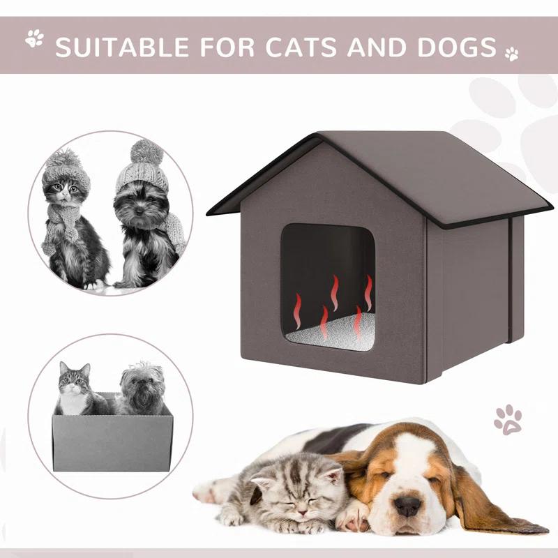 One Allium Way® Heated Cat Houses For Outdoor And Indoor, Portable Kitty Shelter, Waterproof And Insulated, Brown