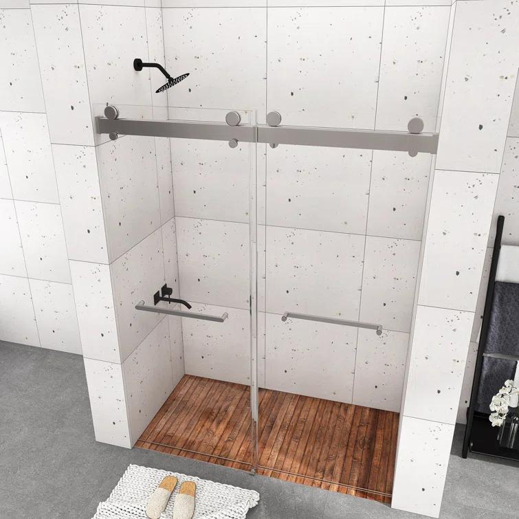 JimsMaison 72" W x 79" H Soft-Closing Double Sliding Frameless Shower Door with Clear Glass JMBGSD03-72BN