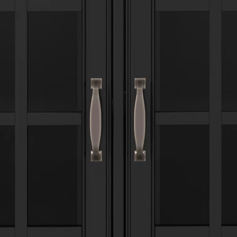 Simpli Home Connaught 60"W Solid Wood 3-Shelf Storage Cabinet Buffet with Glass Doors and Adjustable Shelves