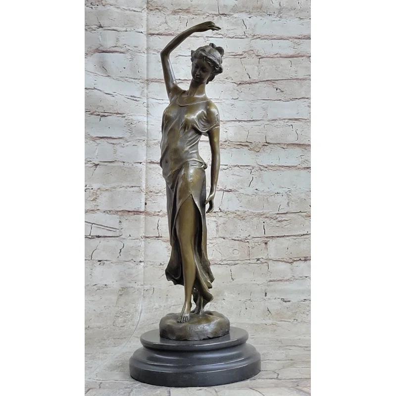 Bloomsbury Market Avello Victorian Girl Signed Sculpture Elegant Art Nouveau Bronze Statue Figurine Deco