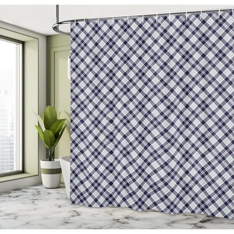 East Urban Home East Urban Home Navy Plaid Shower Curtain Simple Classic Fashion Blue Grey Sea Green