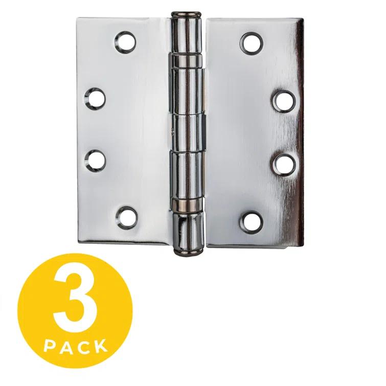 Global Door Controls 4.5 in. x 4.5 in. Full Mortise Squared Ball Bearing Hinge with Non-Removable Pin - Pack of 3 (Set of 3)