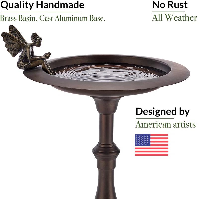 Bronze Pedestal Bird Bath with Decorative Fairy