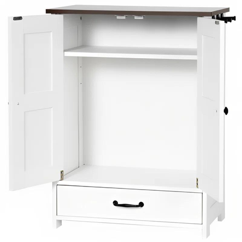 Awevsco Dog Feeding Station, Dog Food Storage Cabinet With Hidden Dog Bowls, Adjustable Panel, Hooks, For Medium Sized Dogs, White