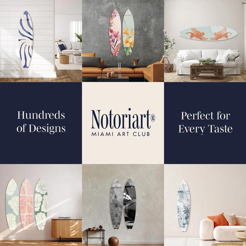 Notori Art Coastal Palm Coral Surfboard Acrylic Coastal Wall Art by Notoriart