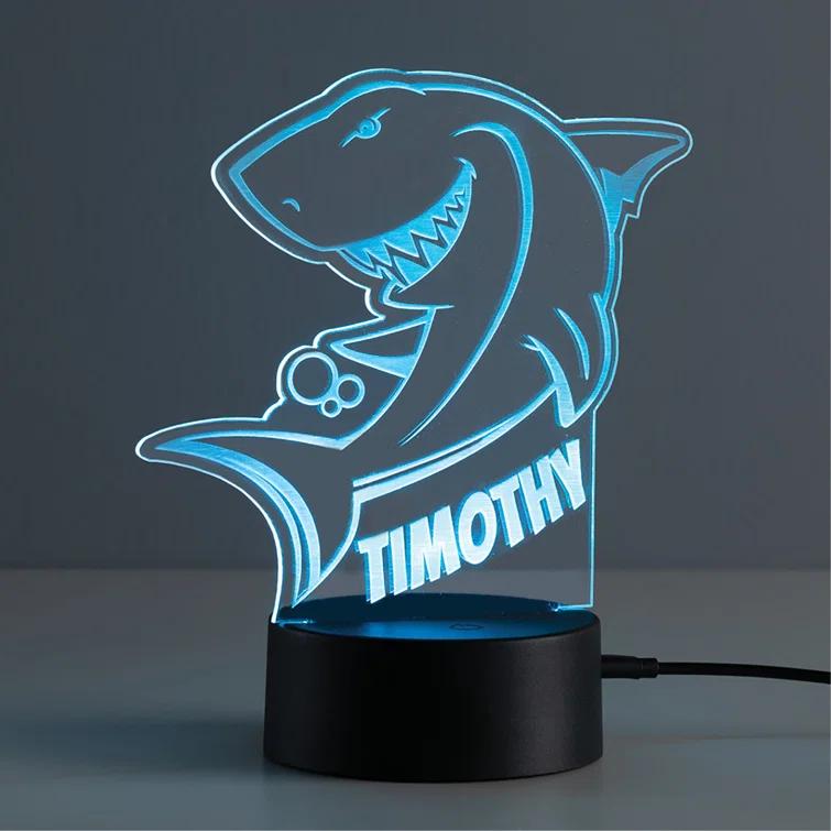 CPS Shark LED Night Light with Custom Name Laser Engraved on Acrylic Design Insert