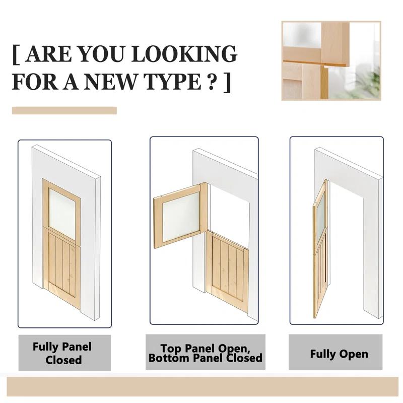 CHIC MODE Interior Dutch Door - Half Frosted Glass Split Door Slab, Modern Style Farmhouse Closet Door, Natural Pine Wood(Not Include Door Hinges)
