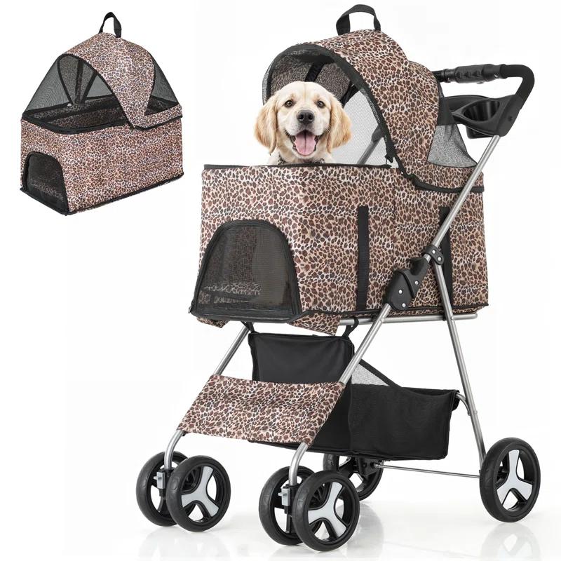 MoNiBloom Folding Pet Stroller, Foldable Dog Jogger Stroller with Detachable Carrier, Basket and Cup Holder
