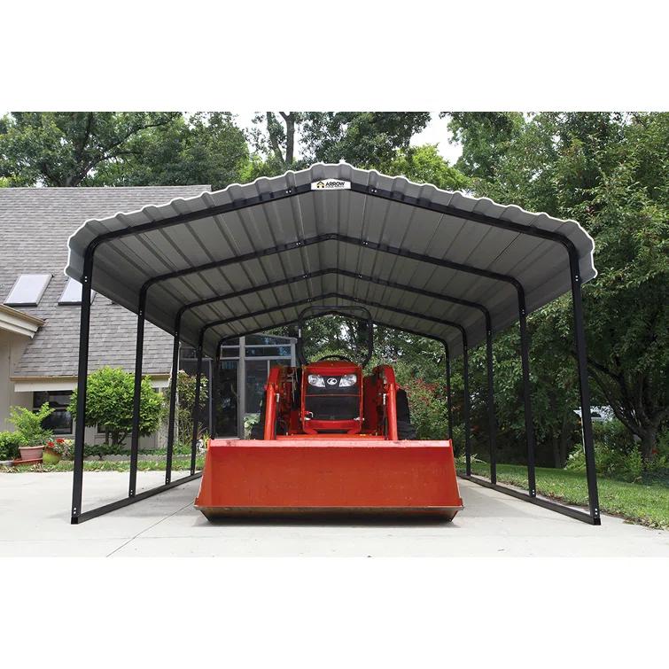 Arrow Steel Carport, 12 ft. x 20 ft. x 7 ft. Galvanized Black/Charcoal