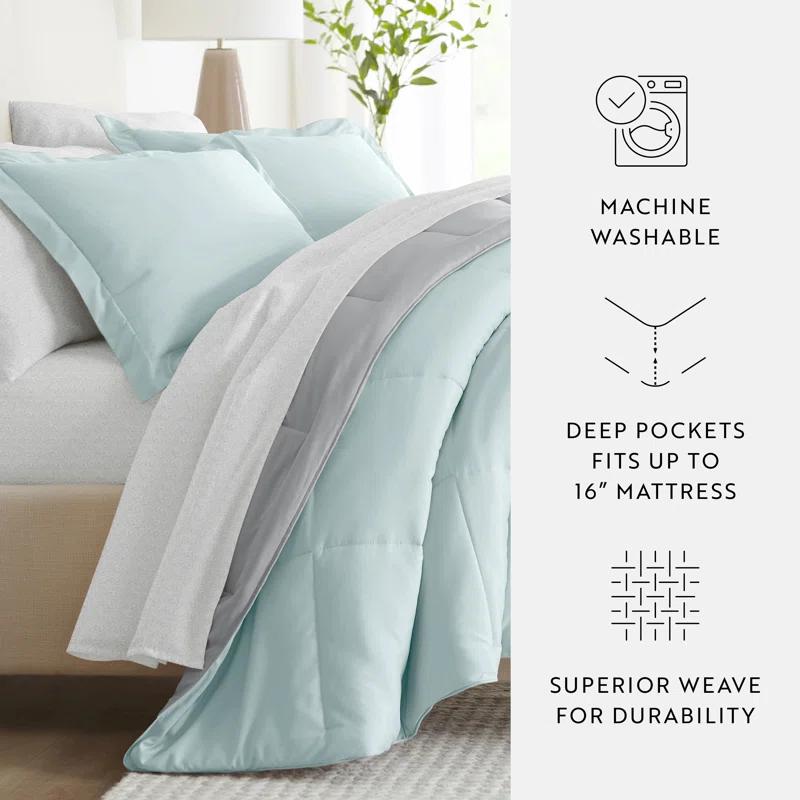 IEnjoy Home 7-Piece Reversible Bedding Bundle - Solid Comforter and Patterned Sheet Set