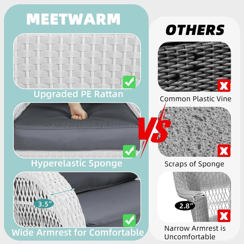 Highland Dunes Highland Dunes Outdoor Wicker Rocking Chair, Rattan Patio Rocker Chairs With Cushions And High Back, All-Weather Patio Wicker Chair With Safe Rocking Design For Garden Backyard Porch, White Wicker