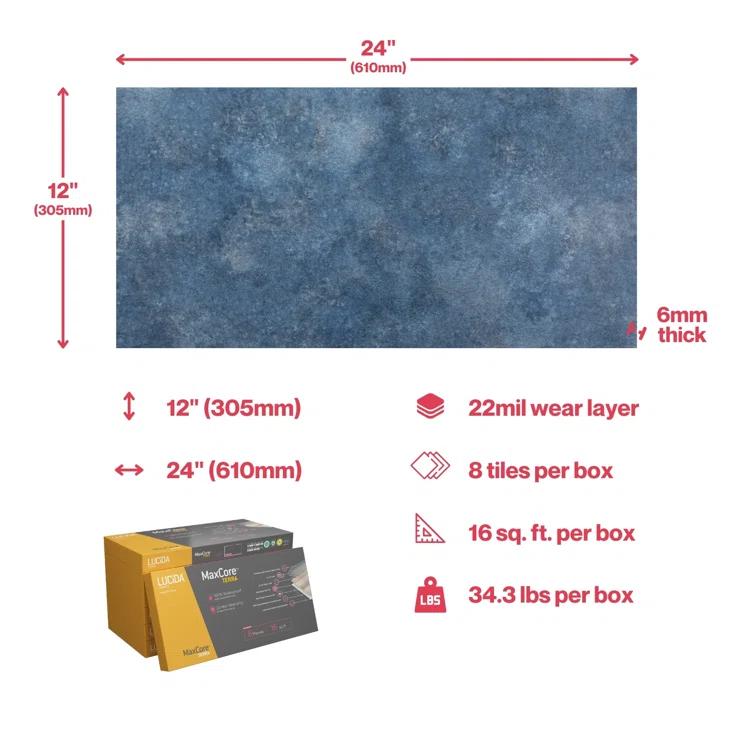 Lucida USA MaxCore Terra 22mil x 12" W x 24" L Click Lock Vinyl Tile Flooring