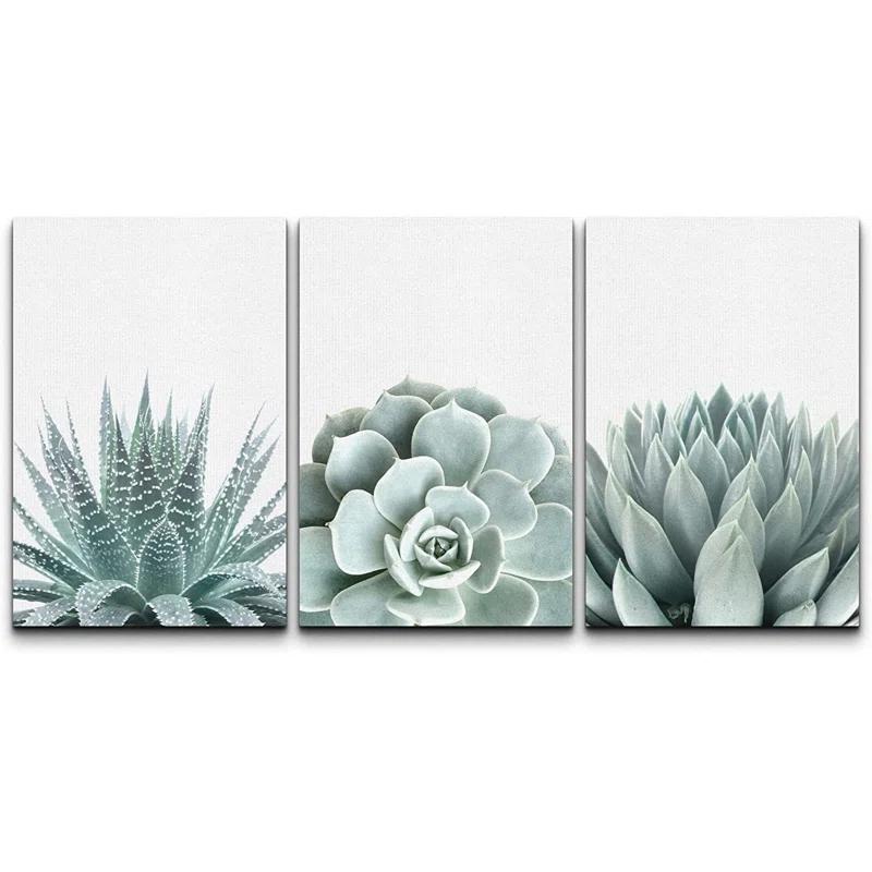 IDEA4WALL Succulent " Green Succulent And Cactus Variety Wilderness Nature " 3 - Pieces