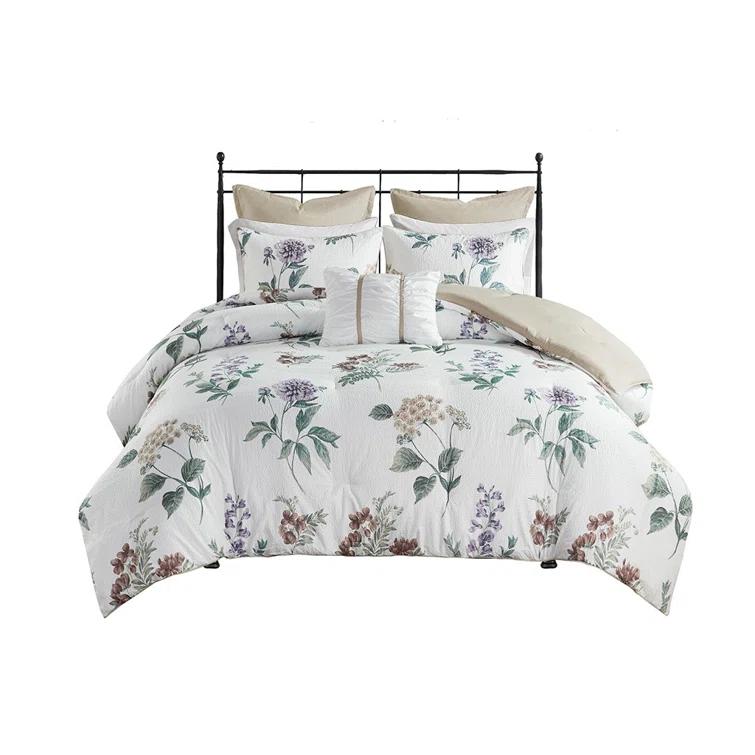 Madison Park Zennia 7 Piece Seersucker Floral Comforter Set with Throw Blanket