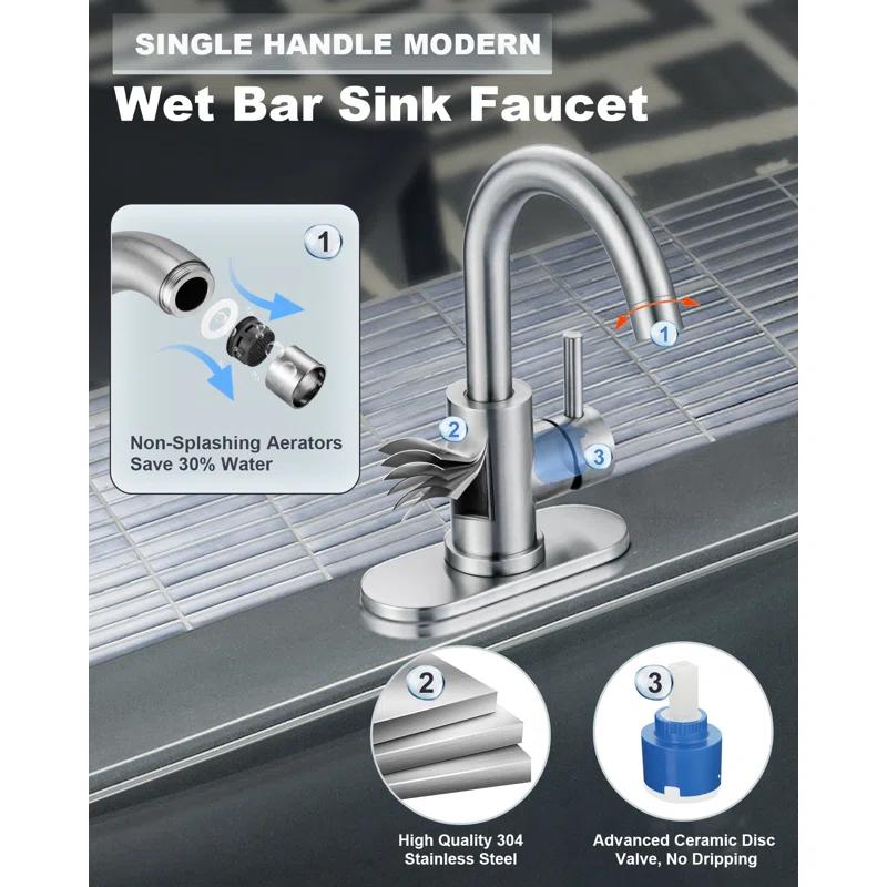 AVITAS TS14D05 Single Handle Stainless Steel Bar Kitchen Faucet With Swivel Spout And Deckplate