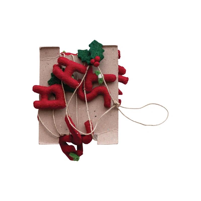 Creative Co-Op Handmade Wool Felt Garland With Holly Leaves And Berries "Merry Christmas"