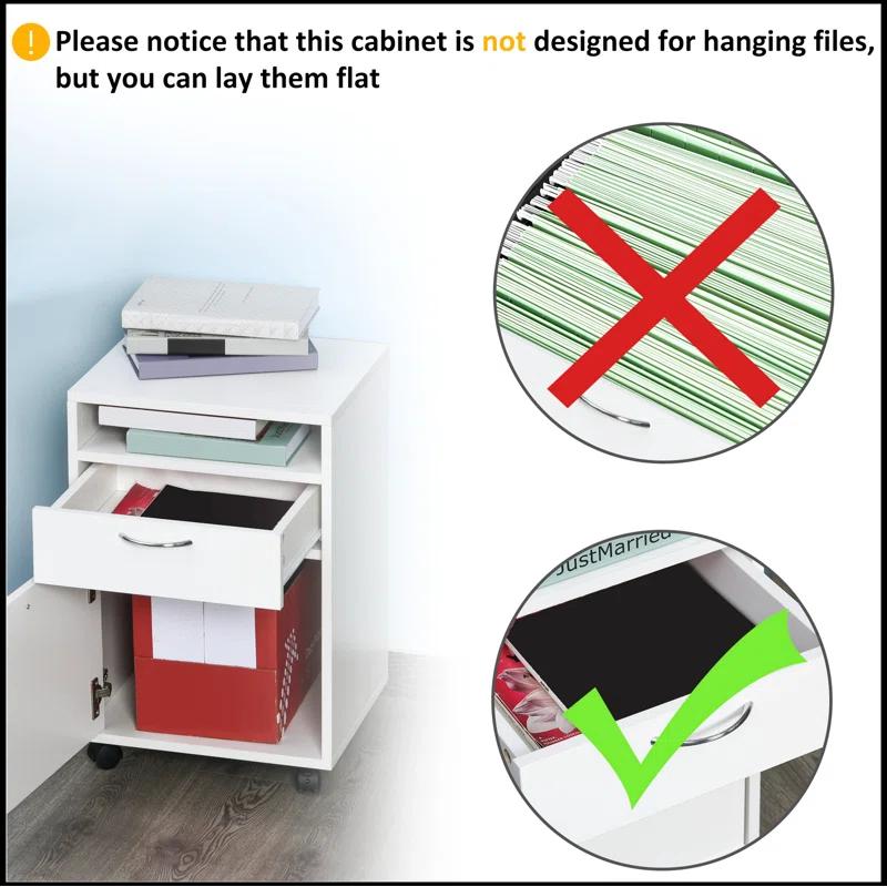 Latitude Run® Mobile Storage Cabinet Organizer with Drawer and Cabinet, Printer Stand with Castors