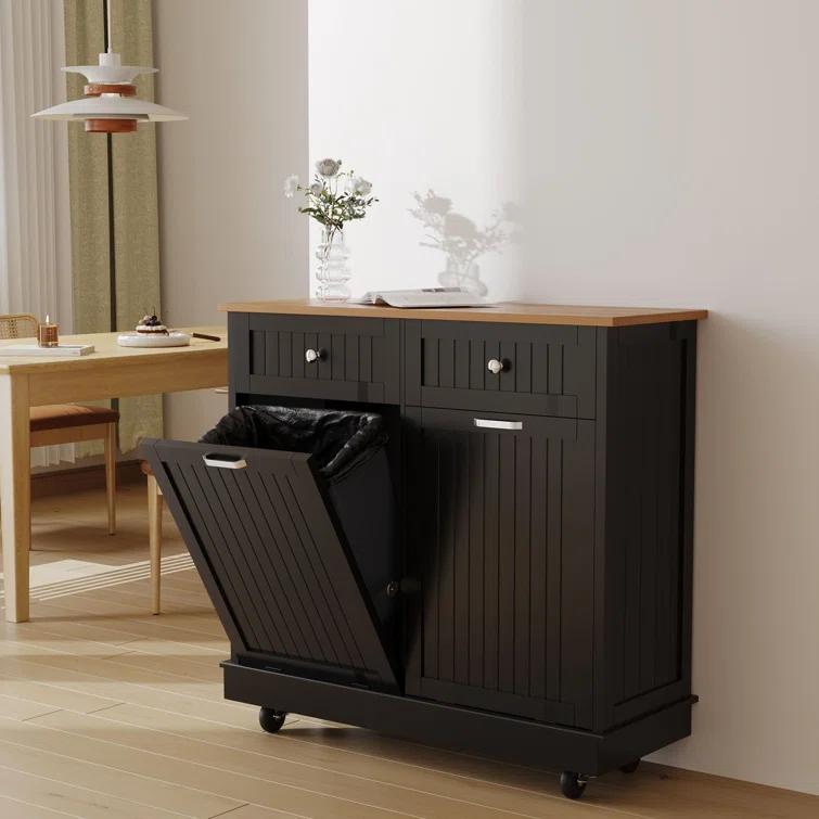 Betterhood Havant Double Tilt Out Trash Cabinet 20 Gallons Wooden Free Standing(Not include trash can)