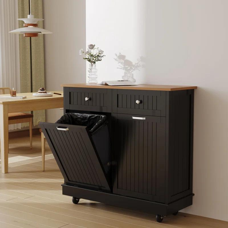 Betterhood Havant Double Tilt Out Trash Cabinet 20 Gallons Wooden Free Standing(Not include trash can)